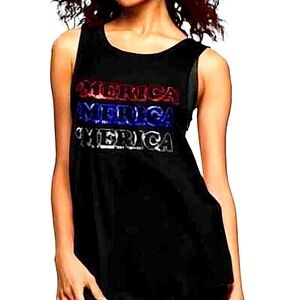 VICTORIA’S SECRET PINK: Black Sequin ‘Merica Muscle Tank -Size Large